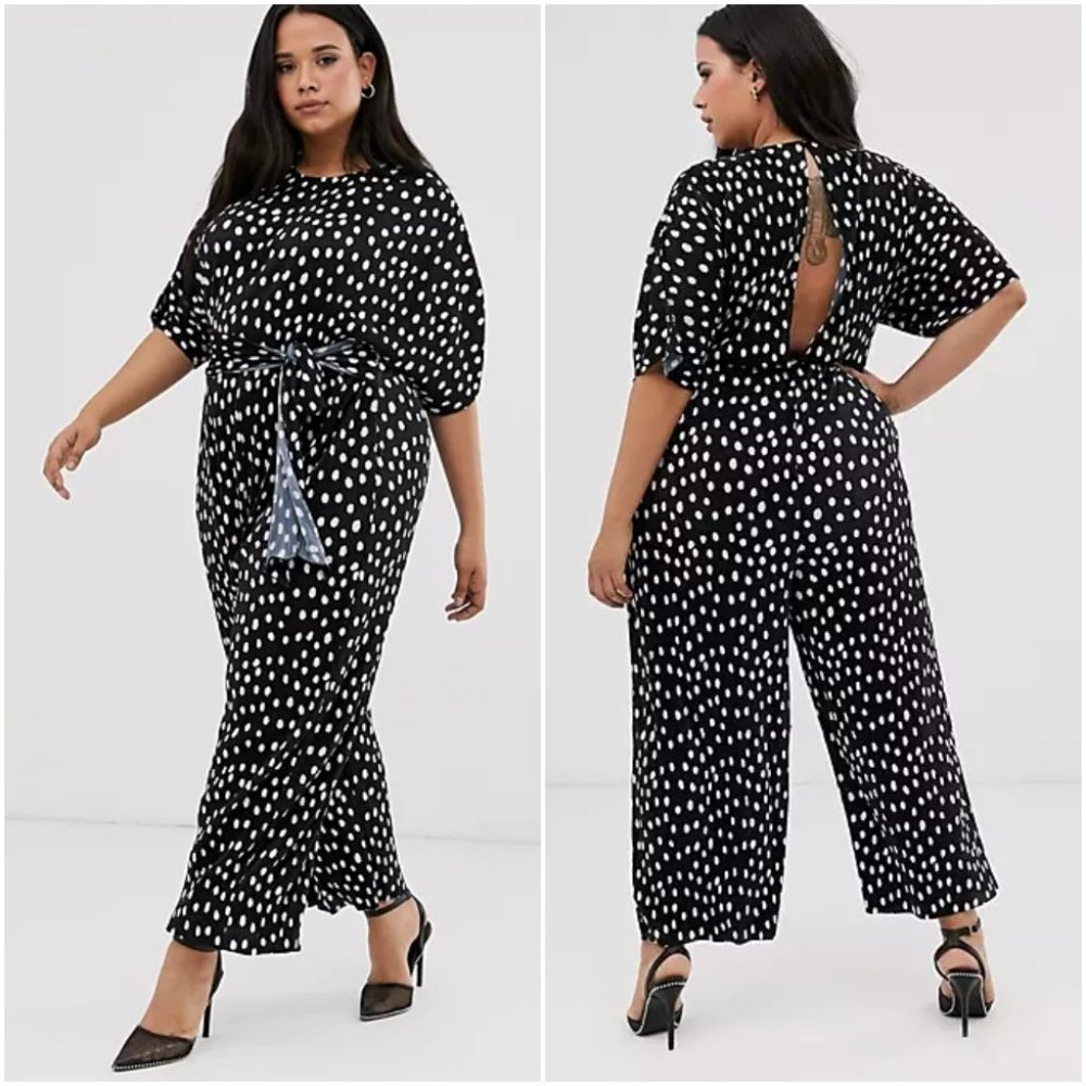 NWT ASOS Curve Plisse Polka Dot Jumpsuit